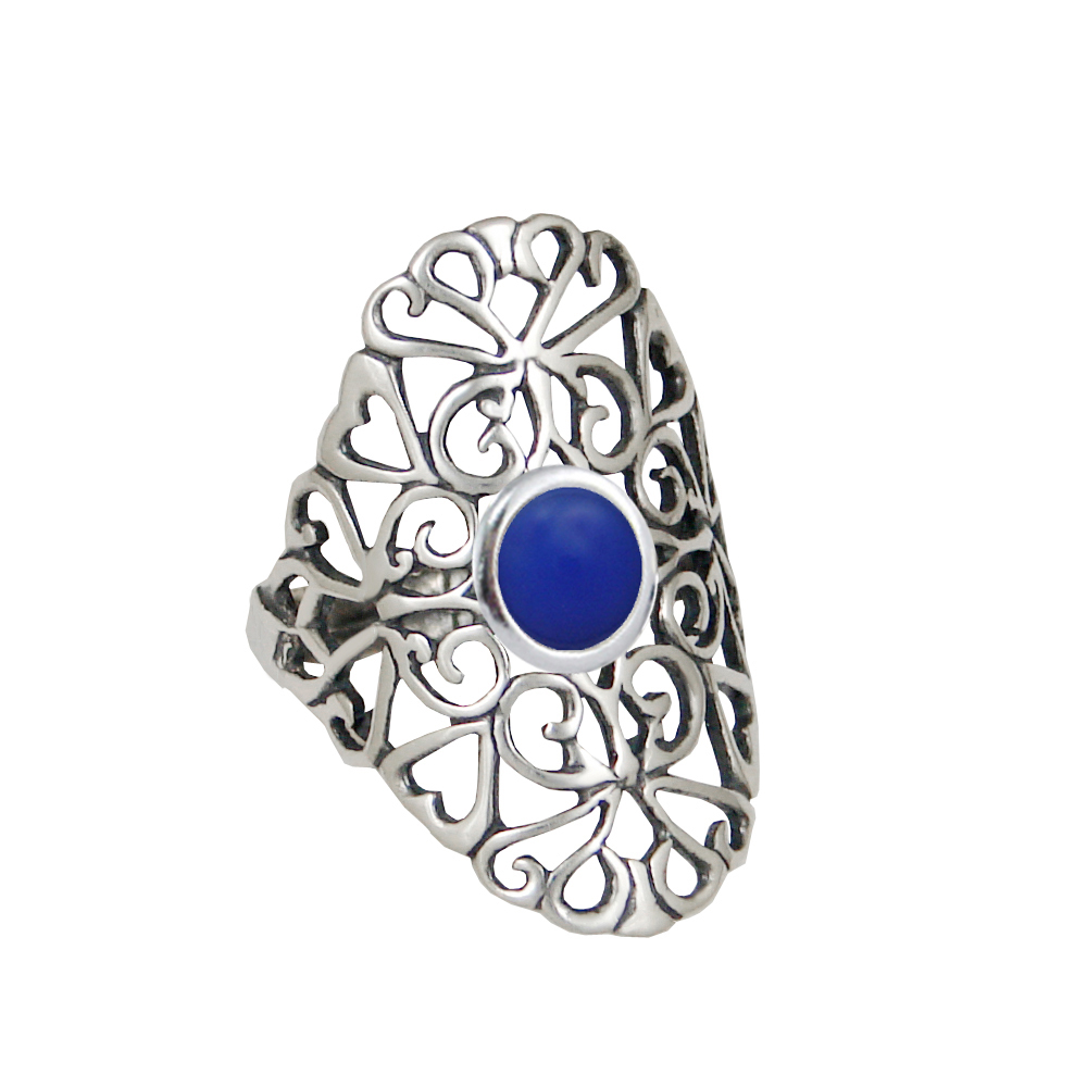 Sterling Silver Filigree Ring With Blue Onyx Size 10